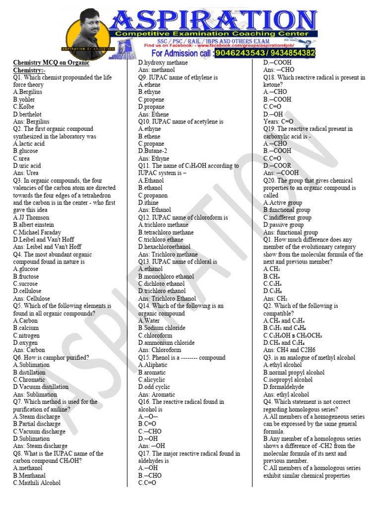 Organic Chemistry MCQs and Answers | PDF | Gasoline | Hydrocarbons