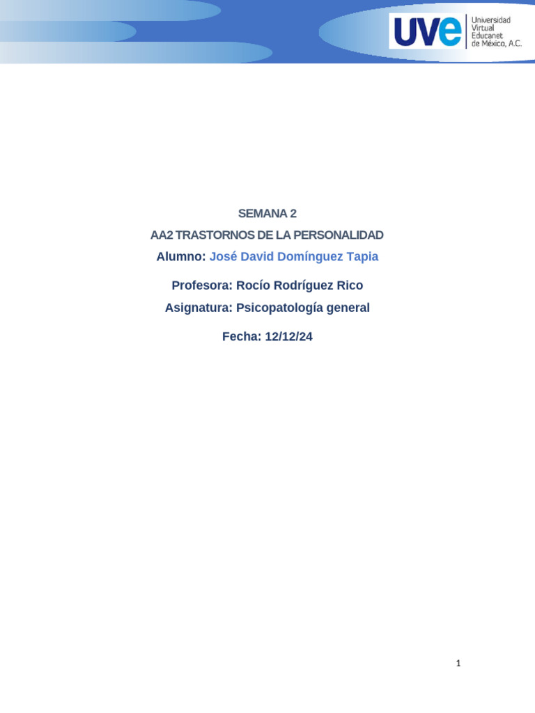 AA3 Trastornos de La Personalidad | PDF | Trastorno mental | Desorden ...