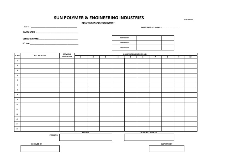 Receiving Inspection Report 2021-22 | PDF