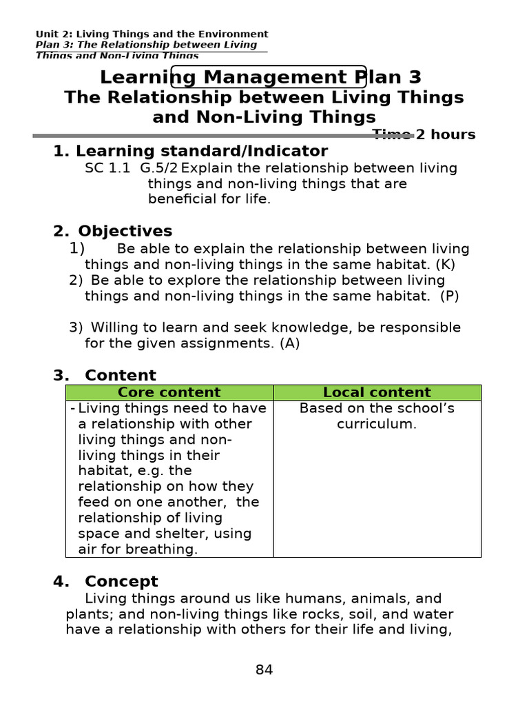 Plan 2-3 The Relationship Between Living Things and Non-Living Things ...