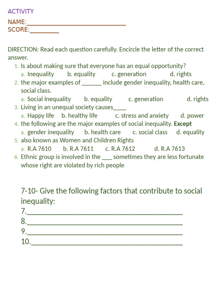 ACTIVITY MOD 4 PDF Economic Inequality Discrimination Race