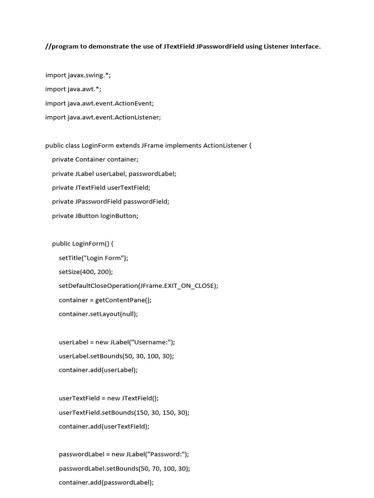 Java Login Form with JTextField | PDF