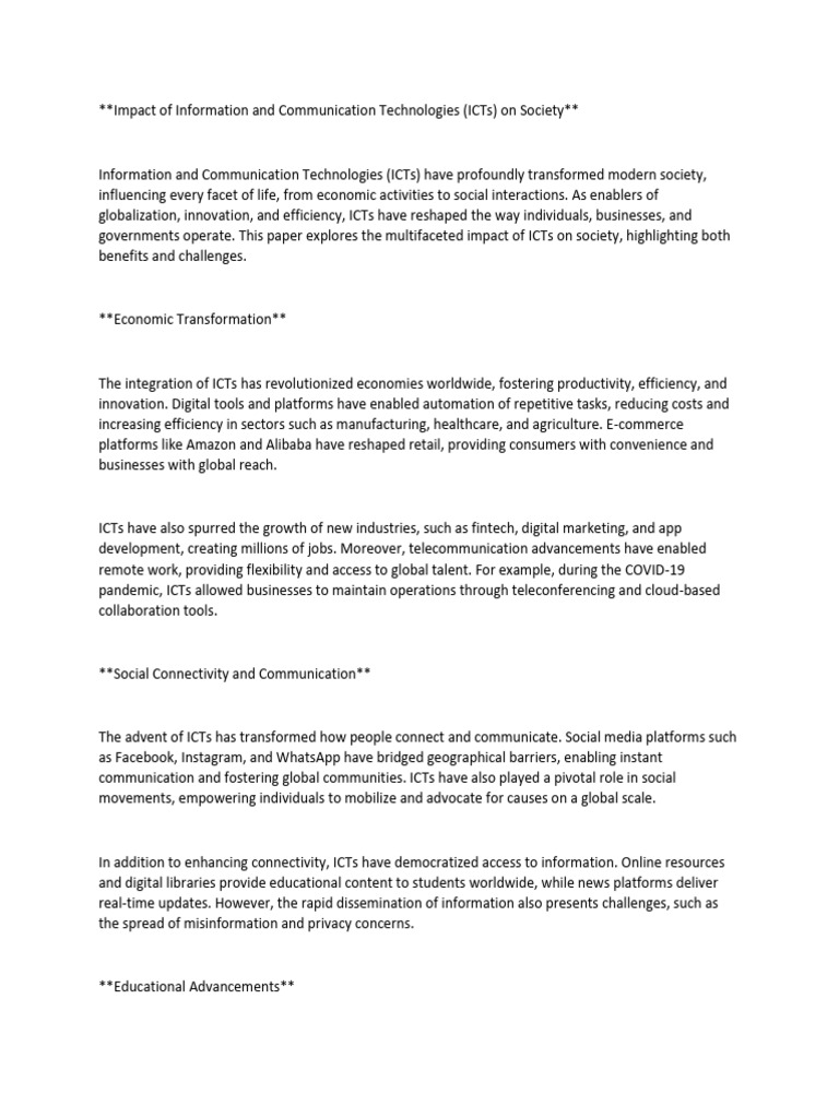 ICTs' Transformative Impact on Society | PDF | Information And ...