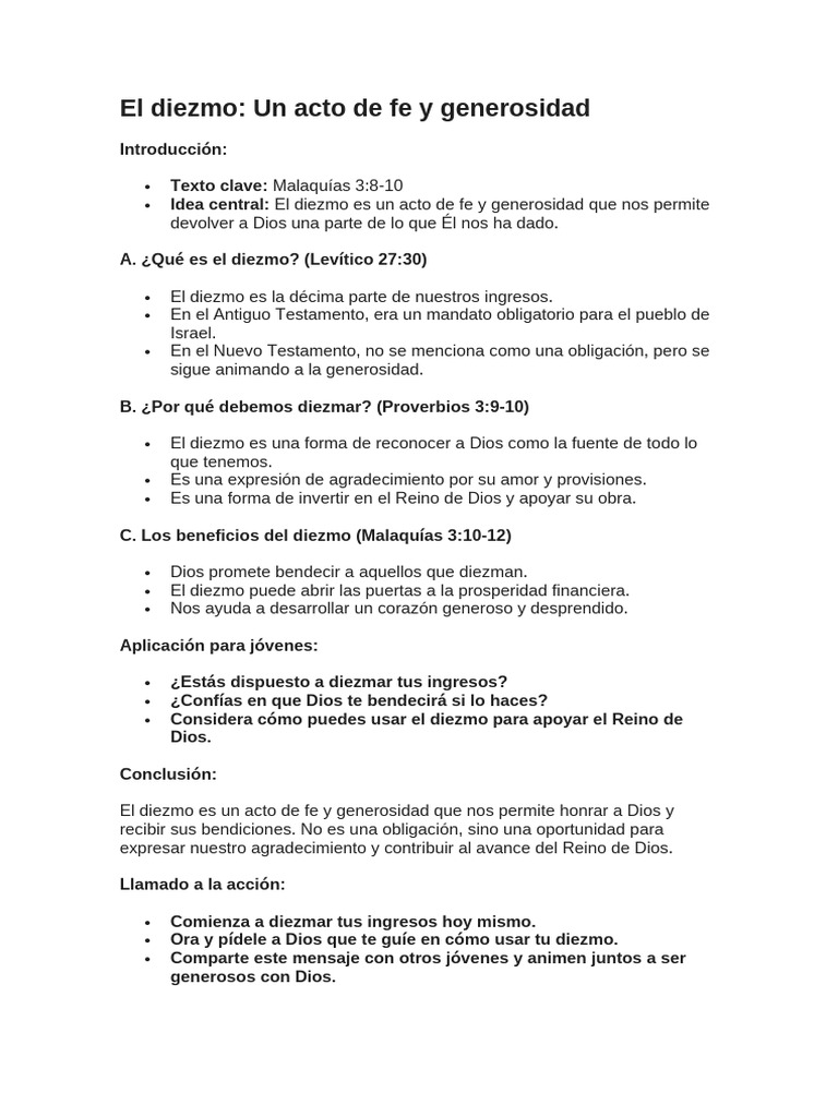 El Diezmo: Fe y Generosidad en Acción | PDF | Diezmo | Creencia ...