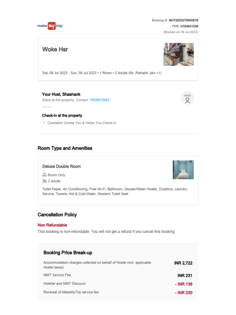 Booking Details for Deluxe Room Stay | PDF | Hotel | Home