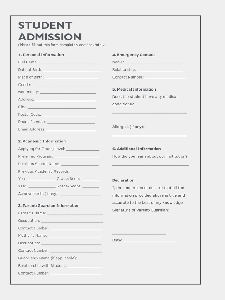 Grey Blue Modern Minimalist Student Admission Form A4 Document ...