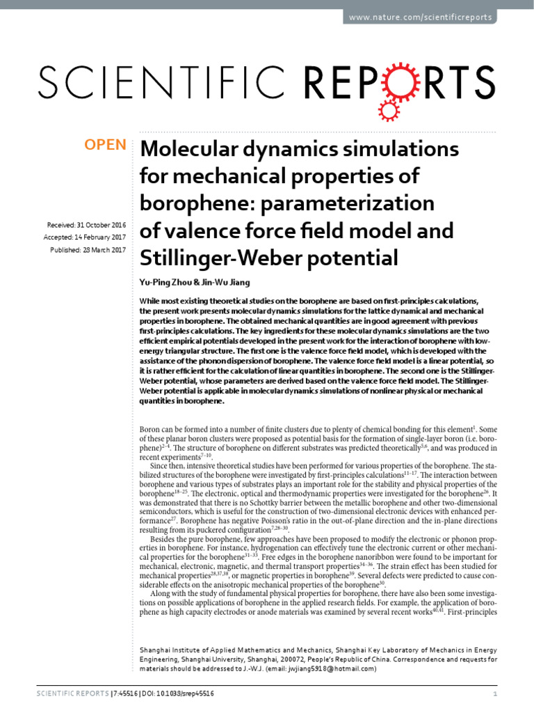Borophene Mechanical Properties via MD Simulations | PDF | Phonon ...