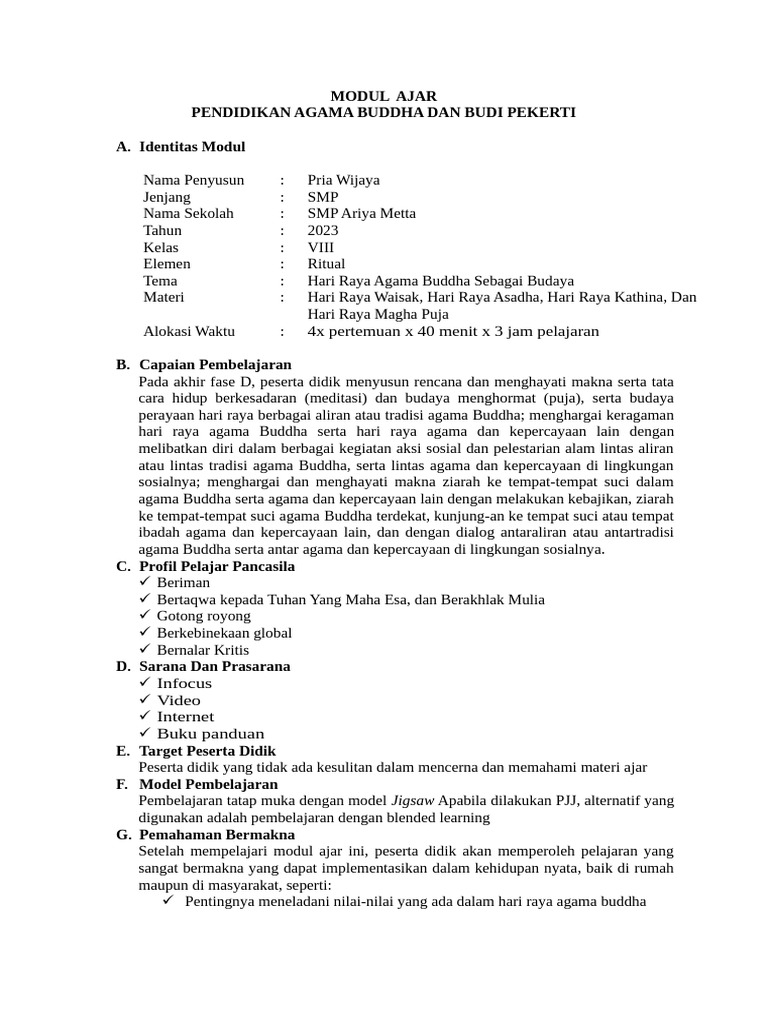 MODUL AJAR Bab 3 Hari Raya Agama Buddha | PDF