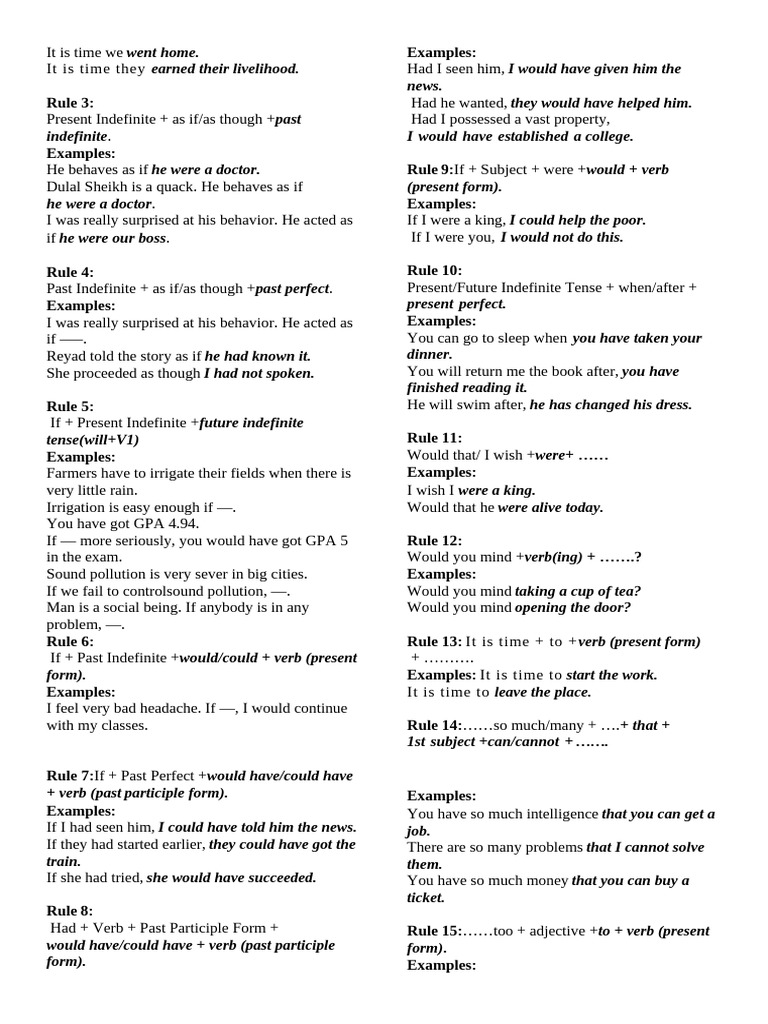 English Conditional Sentence Rules | PDF | Verb | Perfect (Grammar)