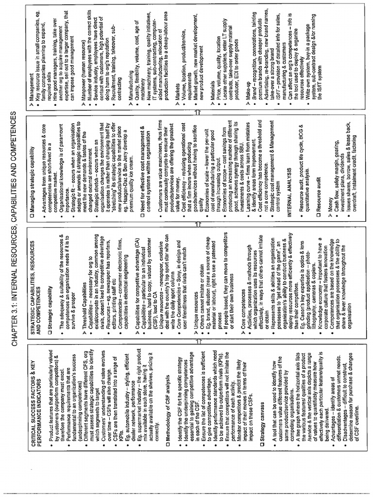 P3 Notes Internal Resources, Capabilities & Competencies | PDF