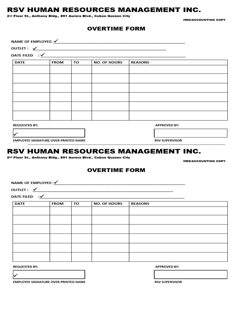 RSV Overtime Request Form Template | PDF