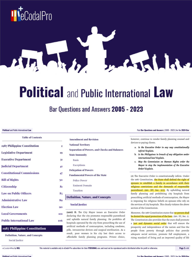 01 Political Law Past Bar Qas 2005 - 2023 Highlighted | PDF ...