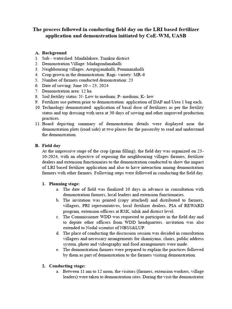 Field Day on LRI Fertilizer Application | PDF | Fertilizer | Food Industry