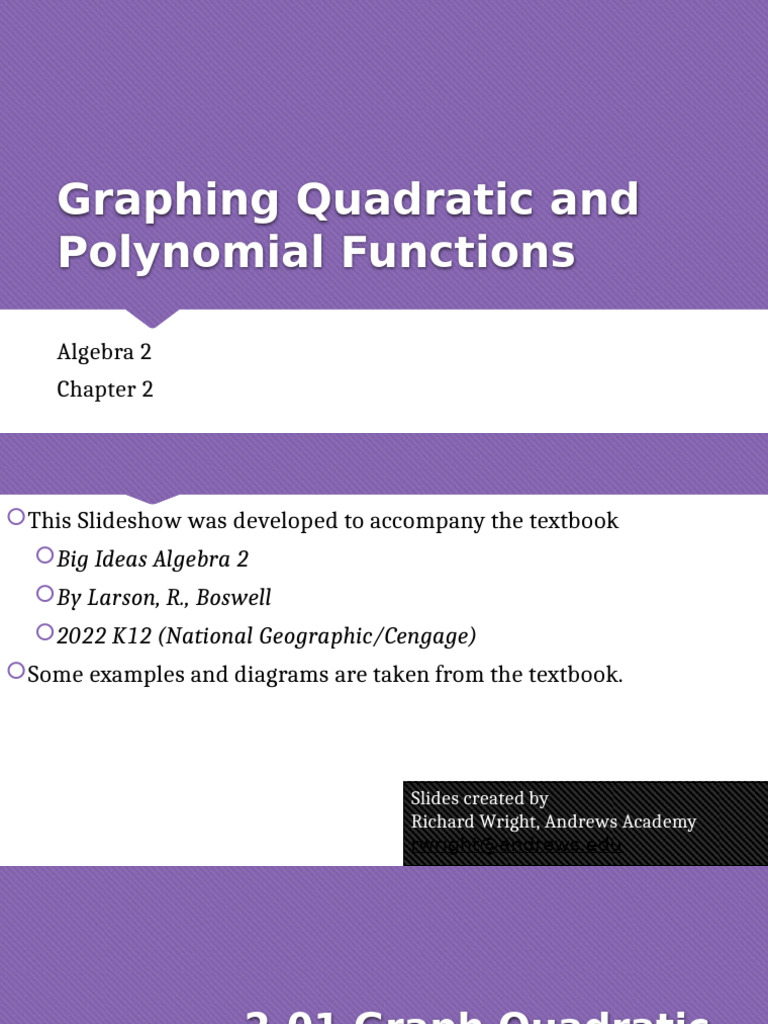 Algebra 2 02-Graphing Quadratic and Polynomial Functions (RW 2022 ...