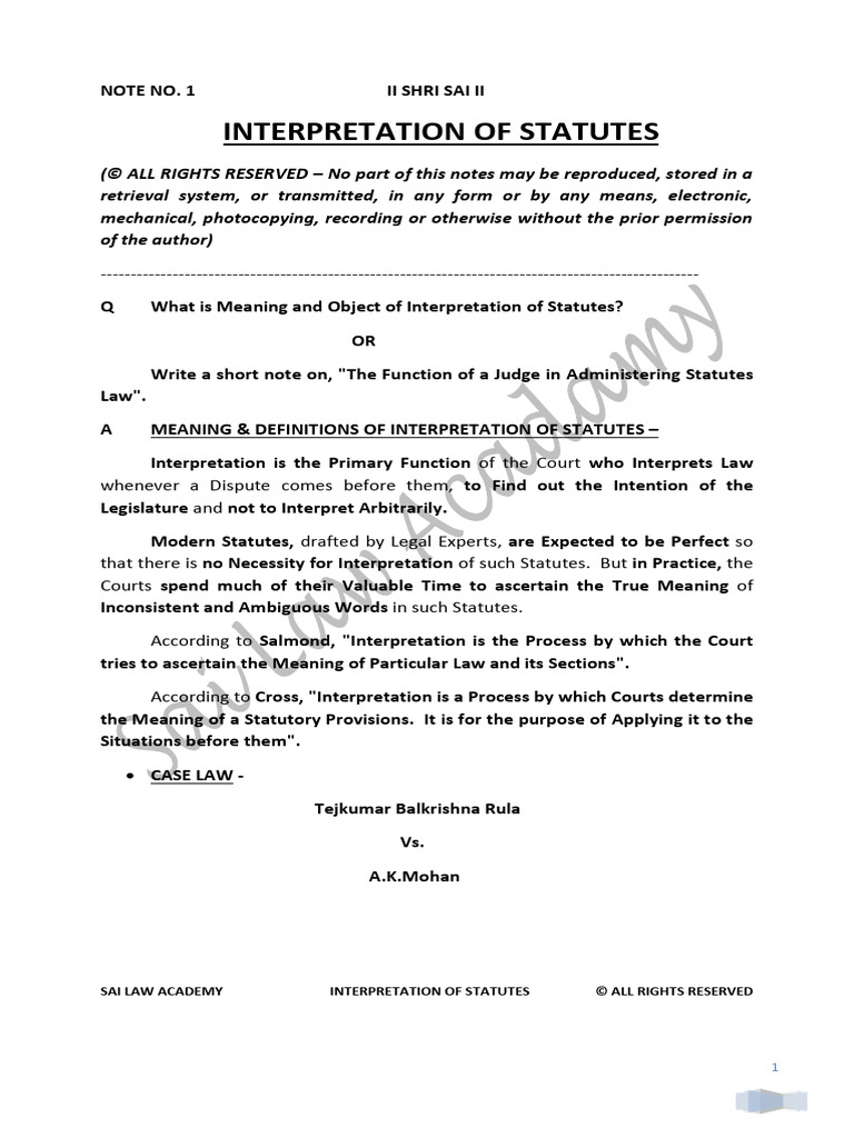 Statute Interpretation Guide | PDF | Statutory Interpretation | Common Law