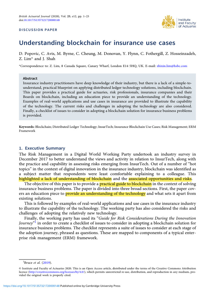 Blockchain for Insurance Experts | PDF | Cryptography | Insurance