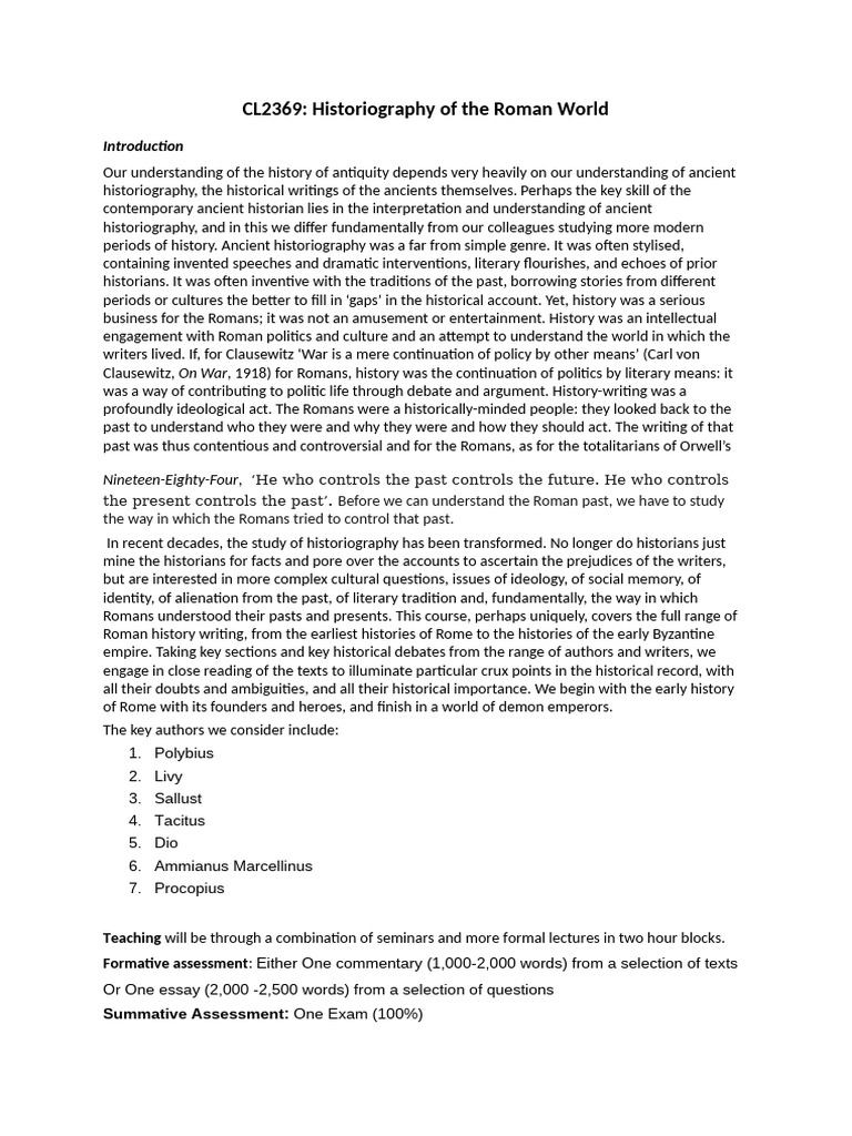 Roman Historiography Overview | PDF | Historiography | Tacitus