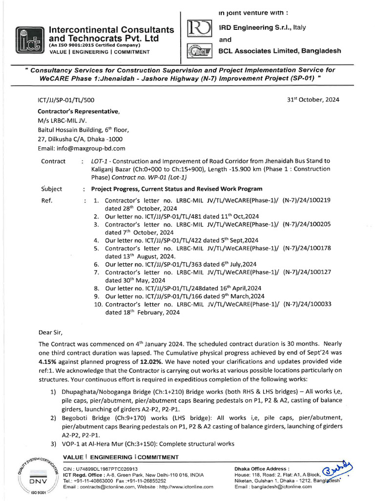 500, 31-10-24, CR, L1, Project Progress Current Status and Revised Work ...