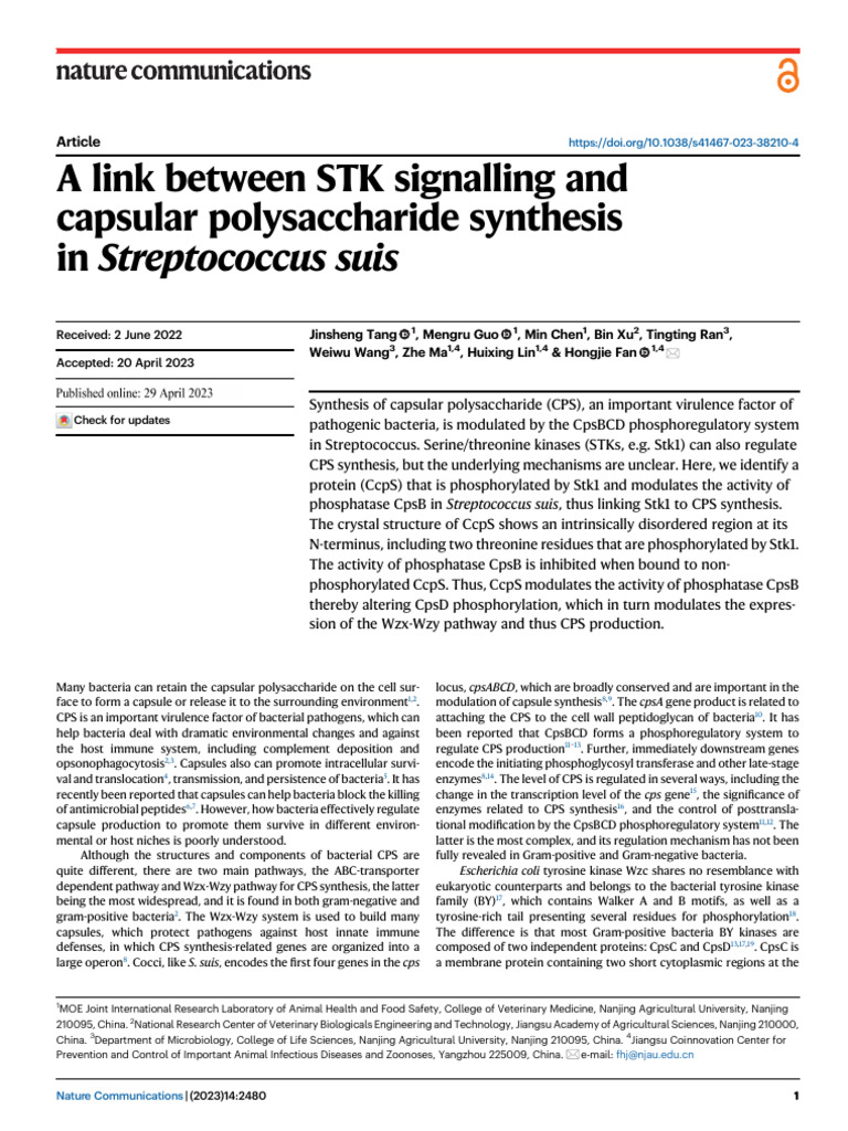 A link between STK signalling and capsular polysaccharide synthesis in ...