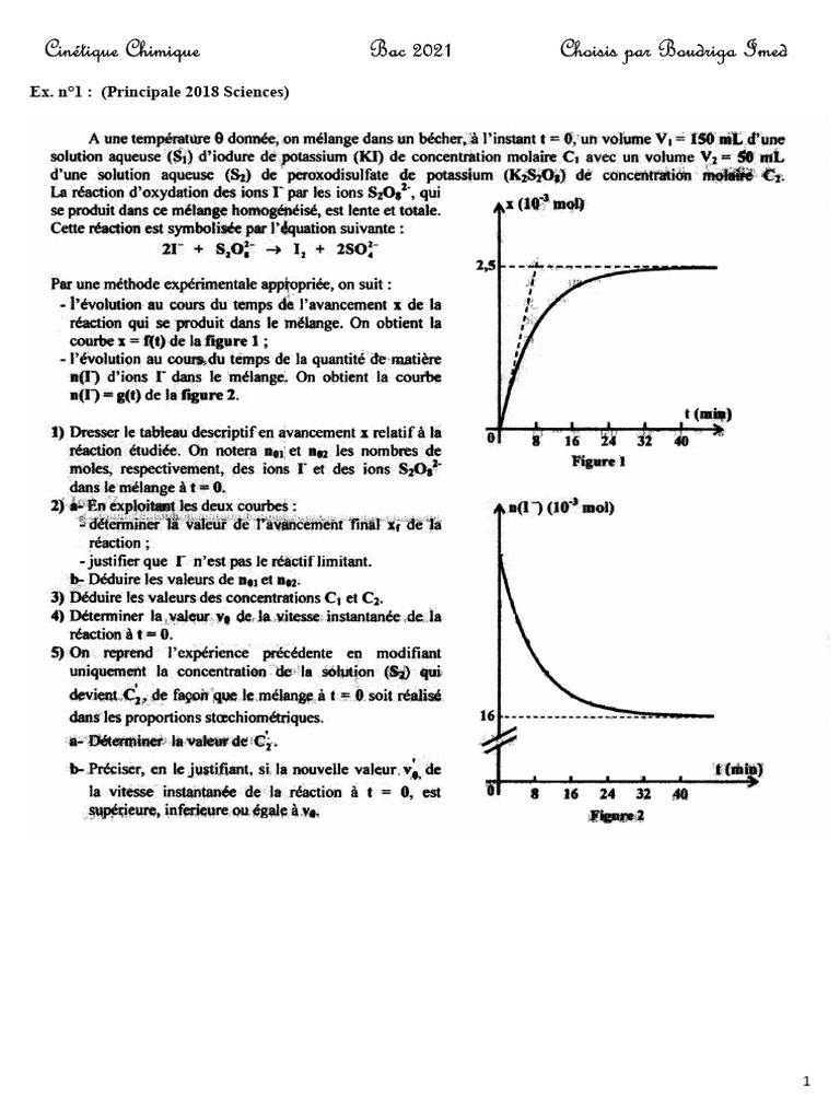 Cinétique des Réactions d'Ordre 1 | PDF | Cinétique chimique ...
