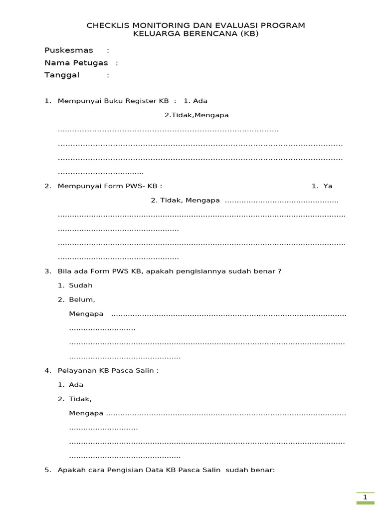 Checklist Evaluasi Program KB | PDF