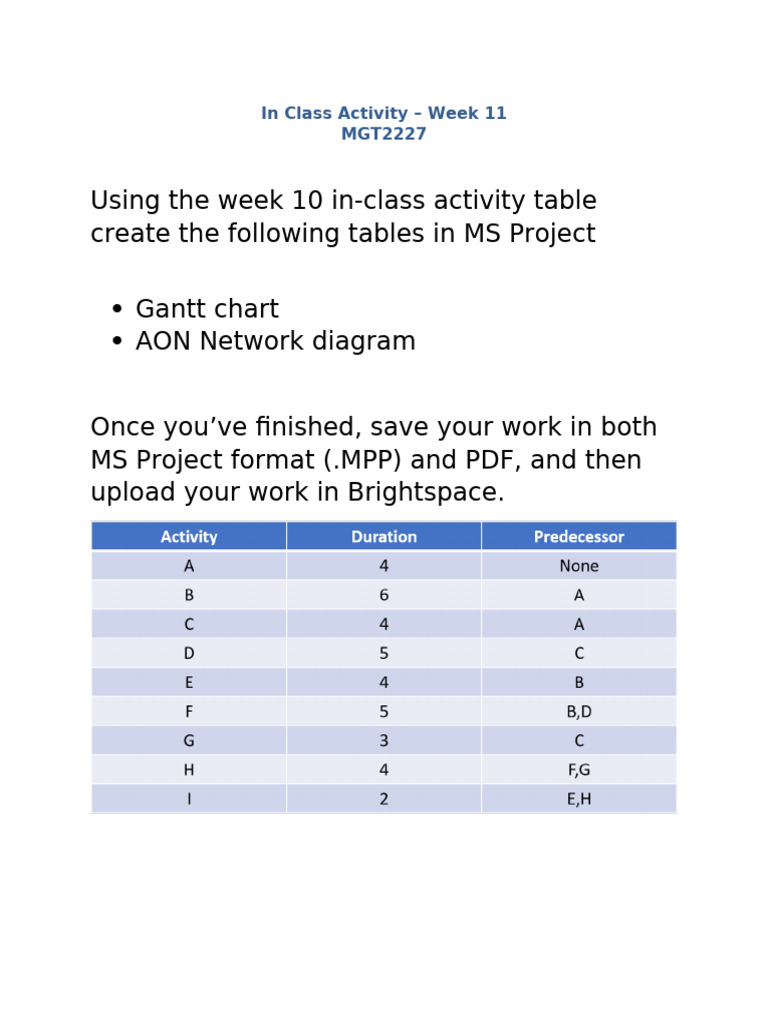 MGT2227 Week 11 Project Activity | PDF
