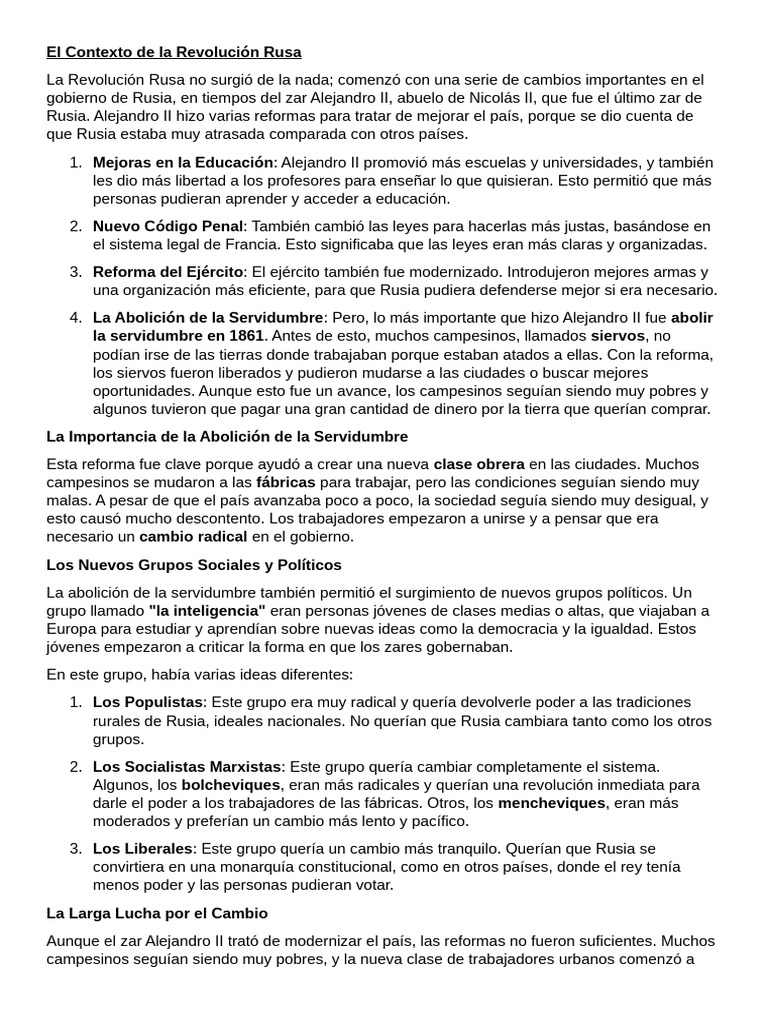Contexto de la Revolución Rusa 1917 | PDF | Imperio ruso | Vladimir Lenin