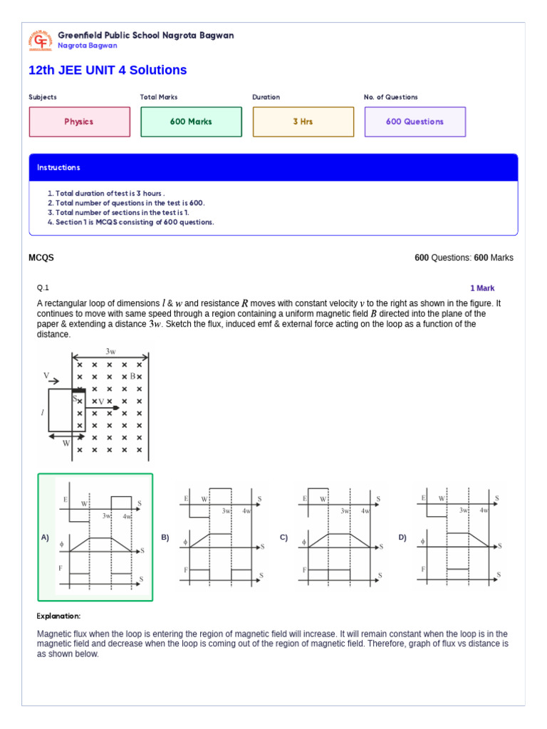 JEE Physics Unit 4 Solutions | PDF | Inductor | Electromagnetic Induction