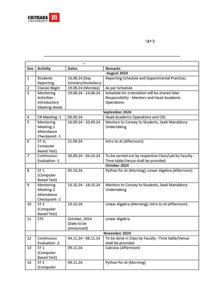 Final - CSE AI Academic Planner Batch 2024-5sept2024 | PDF | Computing