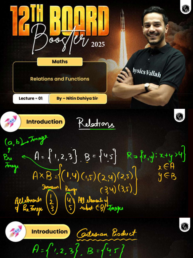 Relations and Functions 01 - Class Notes - 12th Board Booster 2025 | PDF