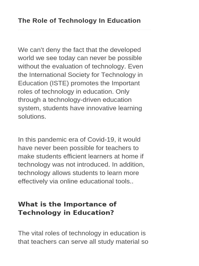 Importance of Technology in Education | PDF | Educational Technology ...