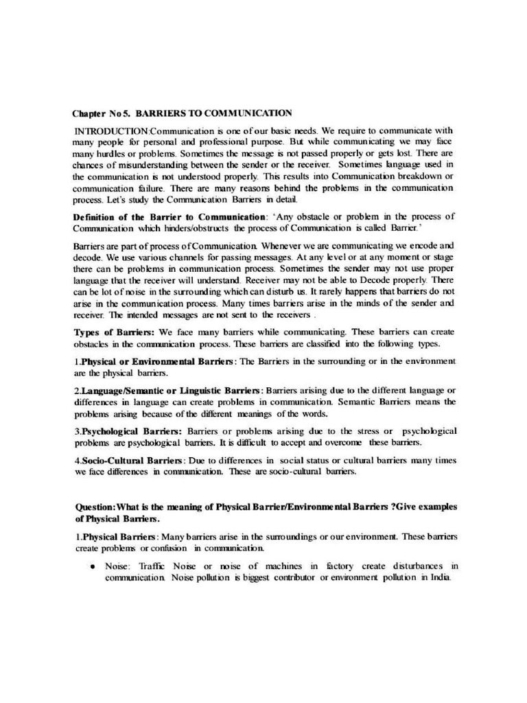 Barriers To Communication-Extra Notes | PDF