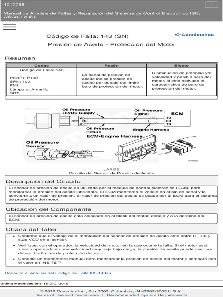 Code 143 Presión de Aceite - Protección Del Motor. | PDF | Electricidad ...