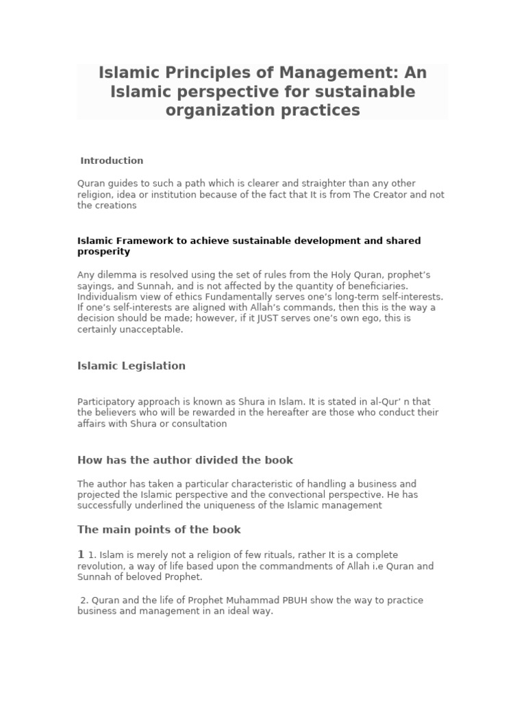 Islamic Management Principles For Sustainability Pdf God In Islam