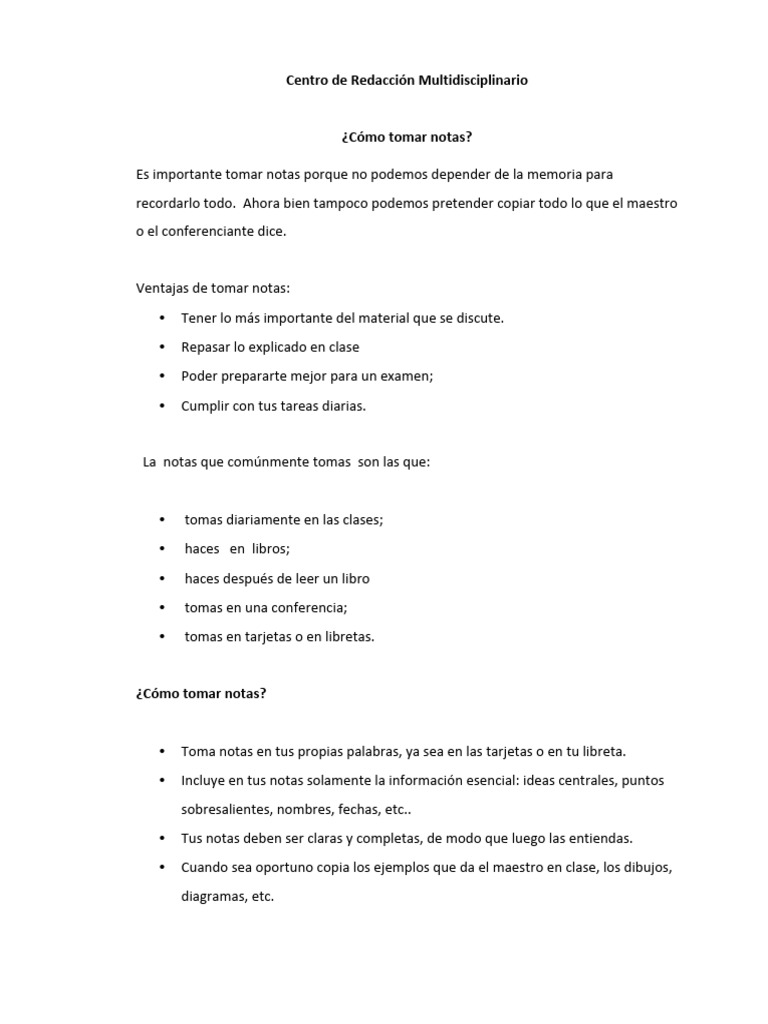 Como Tomar Notas | PDF