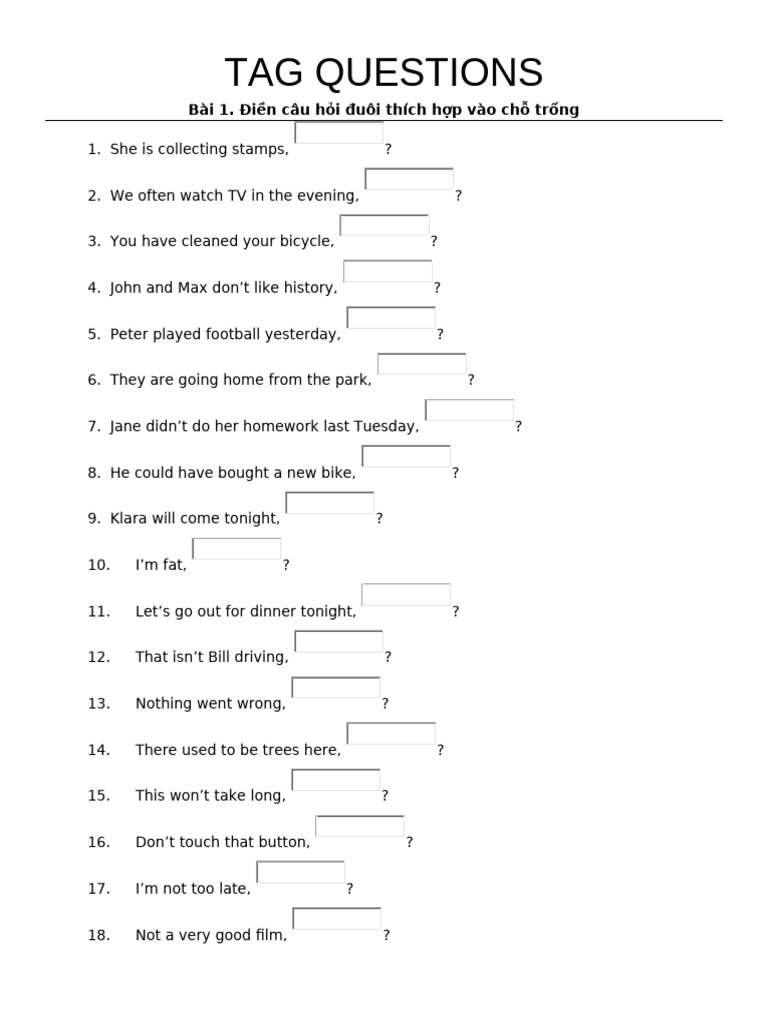 Tag Questions and Error Correction Exercises | PDF