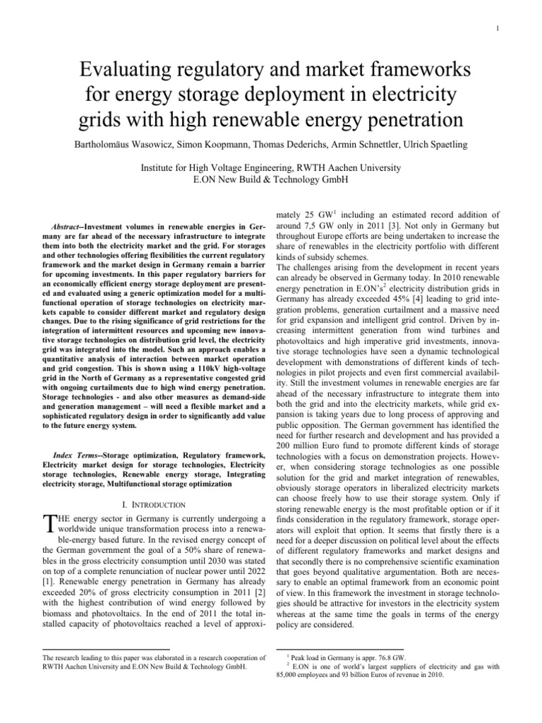 Regulatory Barriers in German Energy Storage | PDF | Energy Storage ...