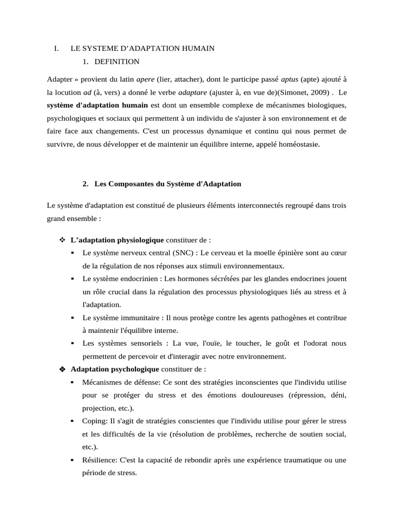 Mécanismes d'Adaptation Humaine | PDF | Stress (Biologie) | Concept de ...