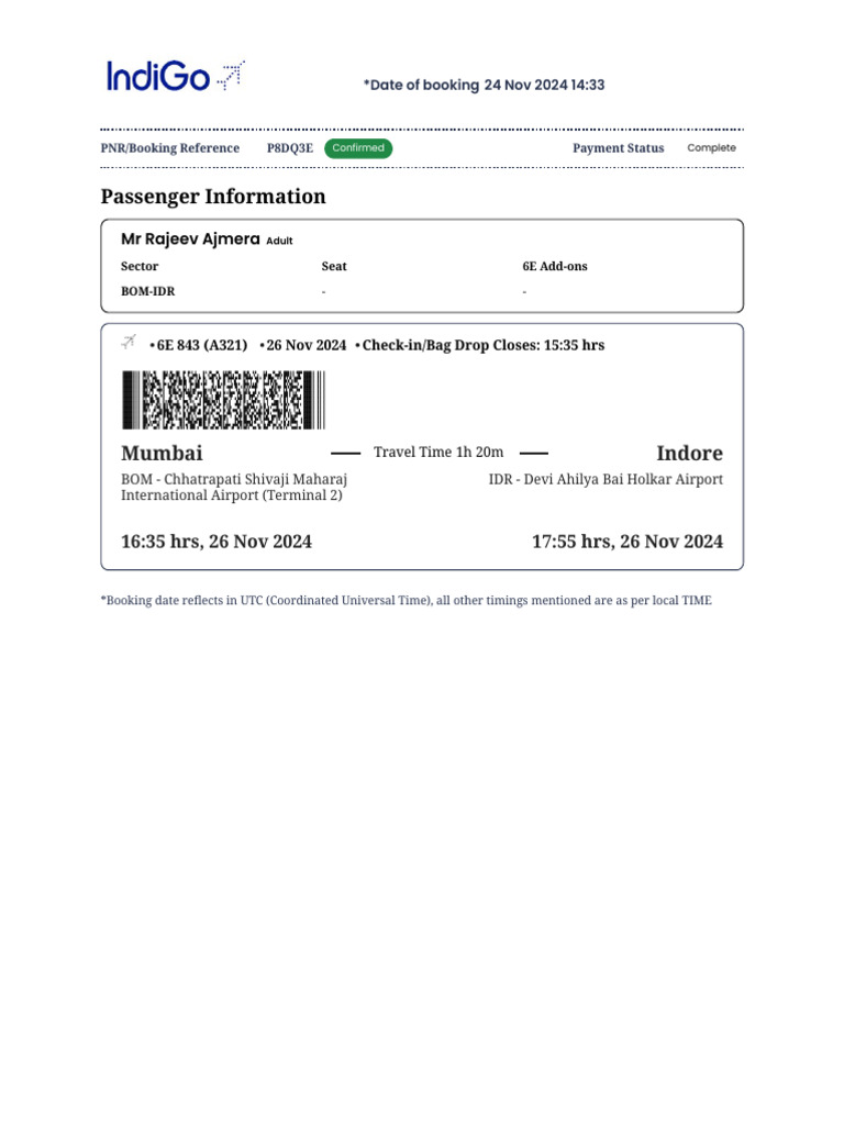 Mum To Indore | PDF | Travel Visa | Airport