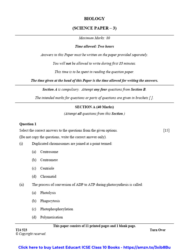 ICSE Class 10 Biology PYQ 2024 | PDF | Dominance (Genetics)