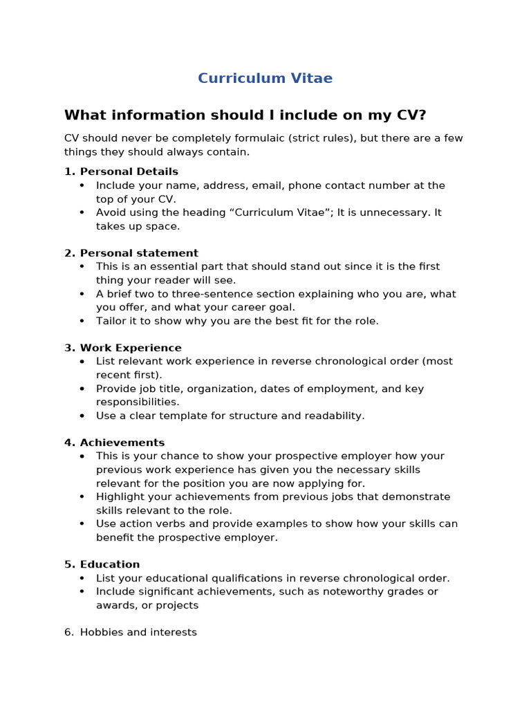 CV Guide and Task For BSC &dip Classes | PDF | Software Engineering ...