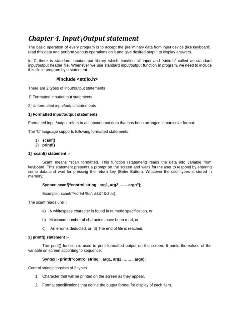 Chapter 4 Input output statement.doc | PDF | Input/Output | Computer Data