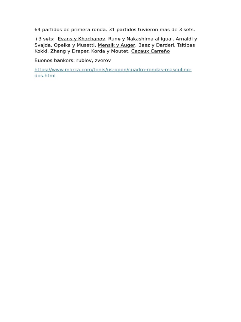 Partidos de 3 Sets en US Open | PDF