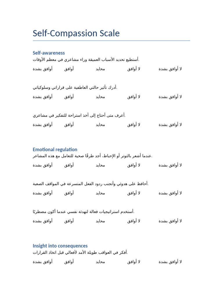 Self Compassion Scale Survey | PDF