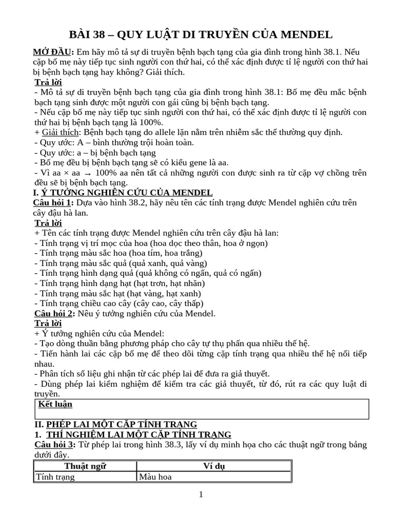 BÀI 38 - QUY LUẬT DI TRUYỀN CỦA MENDEL | PDF