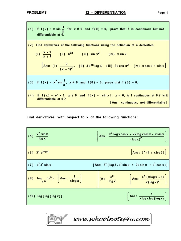 Problems 12 - Differentiation | PDF | Derivative | Sine