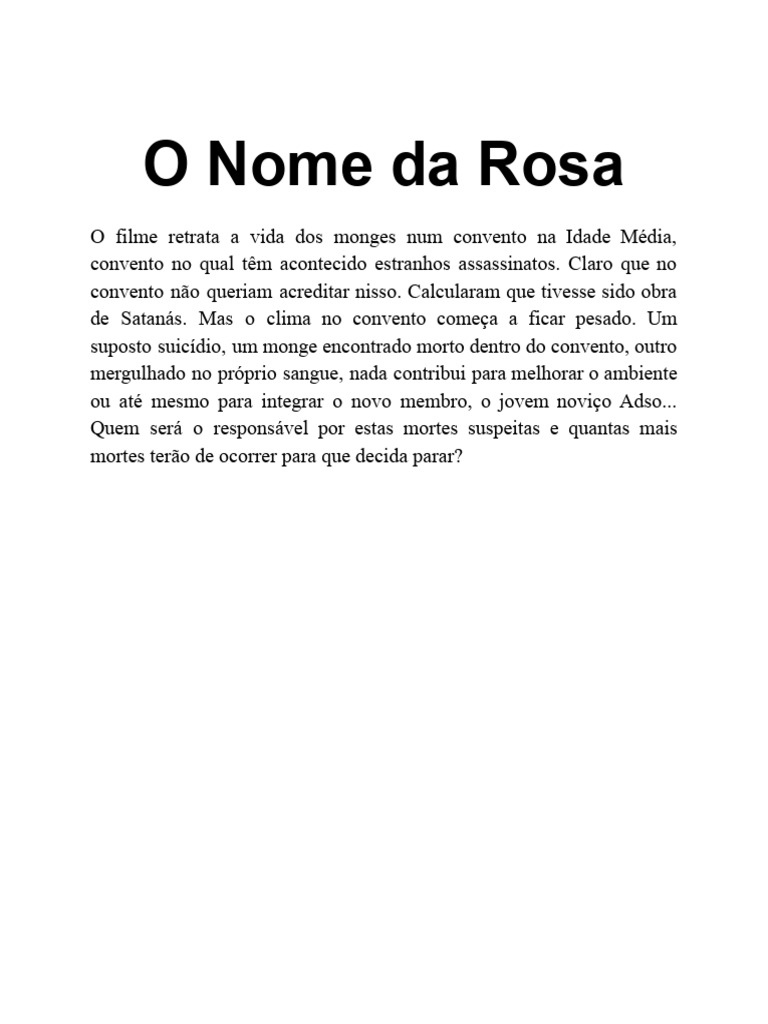 Resumo Do Filme o Nome Da Rosa | PDF