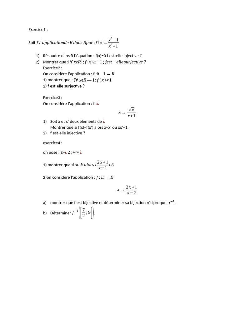 Exercices corrigés sur les applications 1 Bac SM | PDF