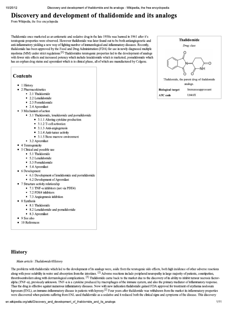 Discovery and Development of Thalidomide | PDF