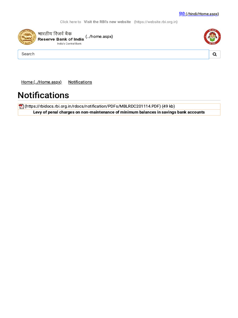 RBI Guidelines on Minimum Balance Charges | PDF | Banks